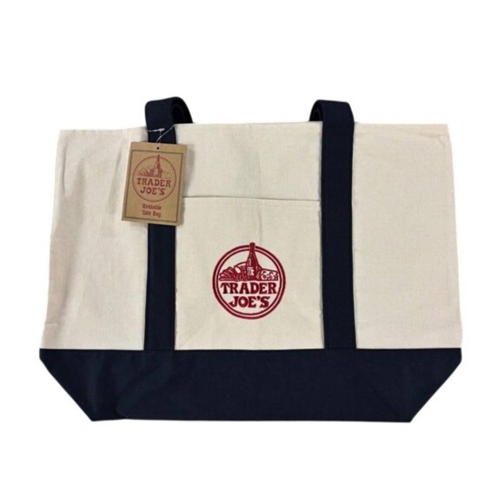 Trader Joe's Canvas Tote Bag Unisex OS Navy Blue NWT Viral Eco Friendly Shopper